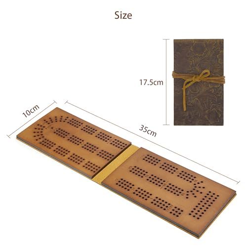 Travel Cribbage juego de mesa portátil en madera y cuero miniatura 3