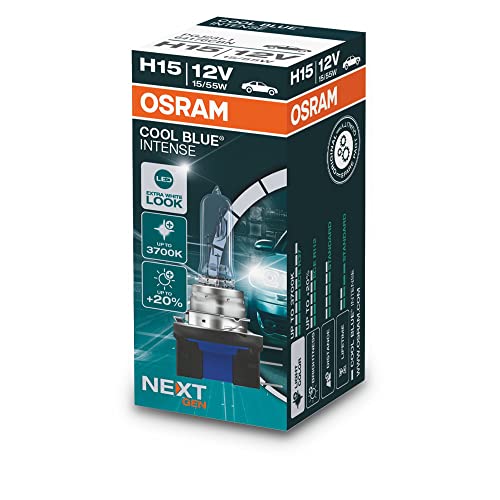 Osram COOL BLUE INTENSE H15, +20% mehr Helligkeit, bis zu 3.700K, Halogen-Scheinwerferlampe, LED-Look, Faltschachtel (1 Lampe) Carton folding box