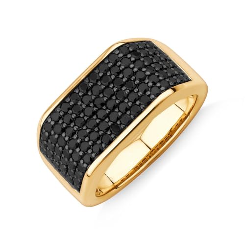 Men's Created Black Stone Pave Ring in 14K Gold Vermeil on Sterling Silver, Honeycomb Design, Wide Band Weeding Ring