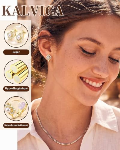 KALVICA 8 Paires Boucles d'Oreilles Clips Femme Boucle d'Oreille Perle Zircone Cubique Boucles d'Oreilles À Clip En Or Argent Faux Piercing Oreille Hypoallergénique Lot Bijoux Femme – vue 4