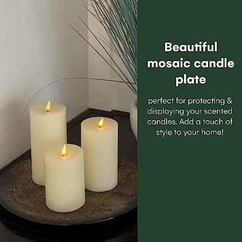 Whole Houseware 12" Mosaic Round Glass Candle Plate/Holder, Candle Holder Plates, Suitable For Home Decor, Centerpiece Table Decorations, Aromatherapy Spa, Incense Cones (Golden/Brown) #TOP1