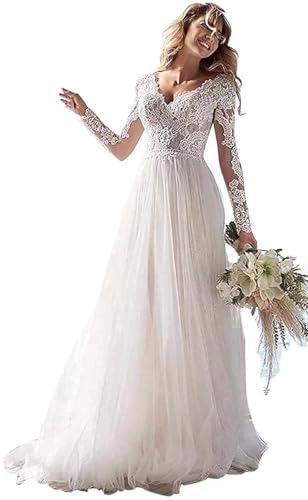 Tulle Boho Wedding Dresses For Bride 2026 Boho Beach Elegant Appliques Lace Bridal Ball Gowns With Sleeves Us6 #TOP7
