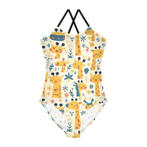 KLL Cute Giraffes Clouds Girls 1-Piece Swimsuit Beach Swimwear with Adjustable Straps Quick Dry