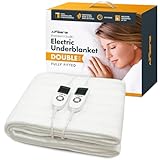 AIRSENZ Fully Fitted Double Electric Blanket With Dual Controls - Deep Elasticated Skirt - Fits like a Fitted Sheet - 9 Heat Settings - Unique Body and Feet Settings - 12 Hour Timer