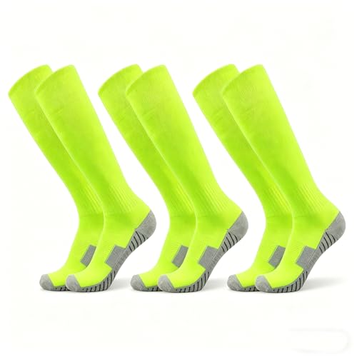 Thaplay Baseball Socks 3 Pairs for Kid Youth Adult(4-20 Years Old) Team Sport Athletic Soccer Socks Cushion Breathable Softball Socks (Medium Neon Green 3 Pairs)