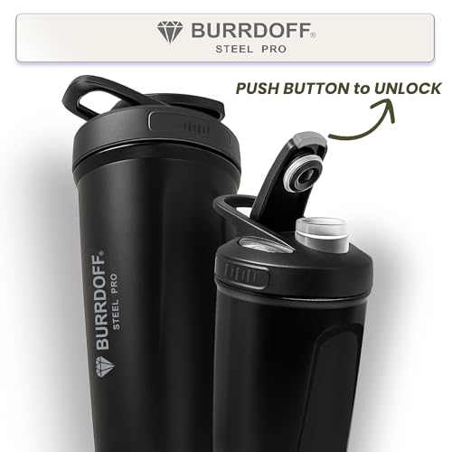 Image of Steel Performance Pro Protein Shaker Bottle (PUSH LOCK BUTTON), Gym Shaker Steel Shaker Bottle Gym Shaker Bottle shaker bottles for protein shake gym protein shaker (Black)