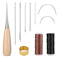 Nynkyon 11x Leder Nähset, Leder Nähgarn set mit Ahle, Wachsfaden, Nadeln und Fingerhut für DIY Nähen, Leder Werkzeug für Sofas Taschen Handtaschen Schuhe und andere Lederartikel