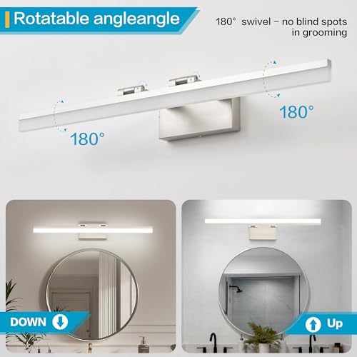 Image of SOLFART Bathroom Lighting Fixtures Over Mirror: 32 Inch 5CCT Retractable LED Vanity Lights Brushed Nickel Dimmable Adjustable Head ETL