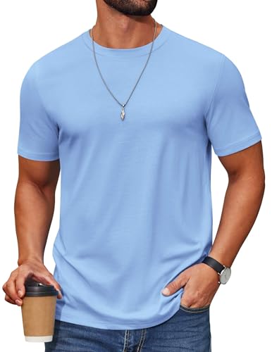 COOFANDY Mens T Shirts for Everyday Wear Short Sleeve Crew Neck Tee Simple Classic Style Light Blue