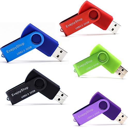 5 Piezas 32GB Memorias USB Pen Drive USB 32GB Unidad Flash USB 2.0 Almacenamiento de Datos Externo(Negro,Rojo,Azul,Púrpura,Verde
