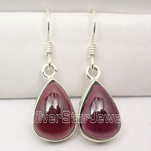 Handmade Jewelry 925 Solid Silver Garnet Earrings 1.3" - Image 2