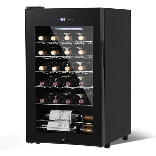 Wine Fridge Cooler, 24 Inch Dual Zone Wine Fridge 28 Bottles, 40-65°F Wine Refrigerator Glass Door, Built in or Freestanding Under Counter Fridge Lockable for Beer Soda Drink Home Bar Office