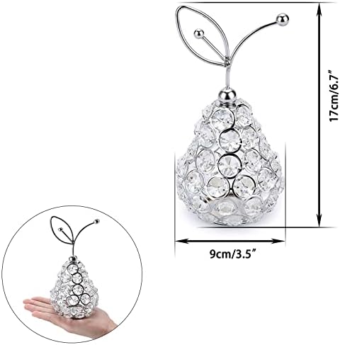 Tolida Sparkly Crystal Pear Fruit Ornament Artificial Fruit Sculpture Figurine Centerpiece Decor for Home Dining Table, Wedding/ Birthday Party (Pear, Silver)