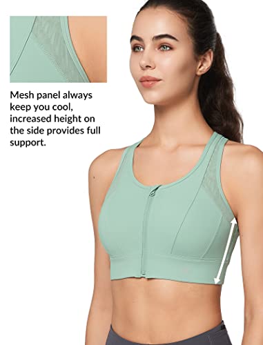 Image of Yvette High Impact Zip Front Sports Bra Mesh Racerback Workout High Support Sports Bras for Women Large Breasts
