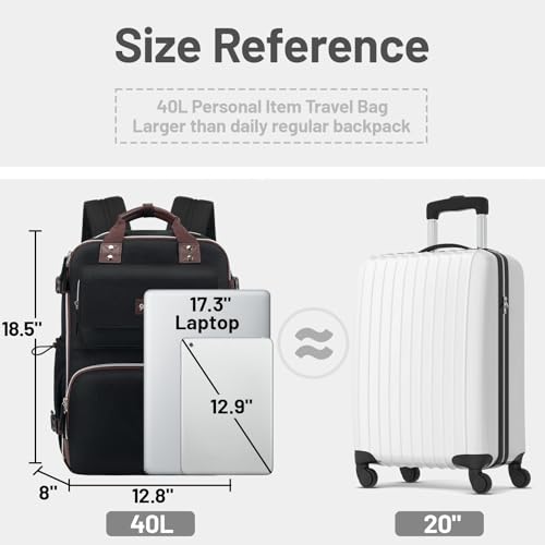 40L Large Carry on Backpack for Men Women, Flight Approved Travel Backpack fits 17.3" Laptop, Personal Item Travel Bag for Work Business Trip Overnight, Black4
