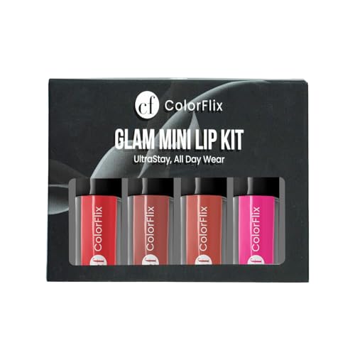 ColorFlix Glam Mini Lip Kit – Set of 4 UltraStay Long Lasting Lipsticks, Matte & Creamy Texture, Smudge-Proof, Travel-Friendly Lip Shades, Perfect for Party Look & Gifting (2ml Each)