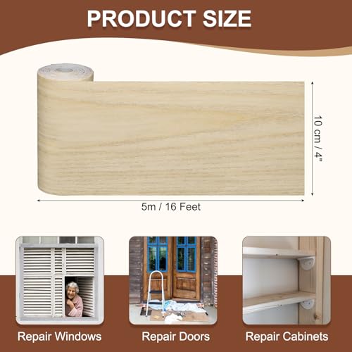 Image of MECCANIXITY Wood Grain Repair Tape, 4 Inch x 16 Feet Self Adhesive Wood Grain Tape Multi-Purpose Wallpaper Border Trim for Furniture Floors Windows Doors Tables Home, Maple