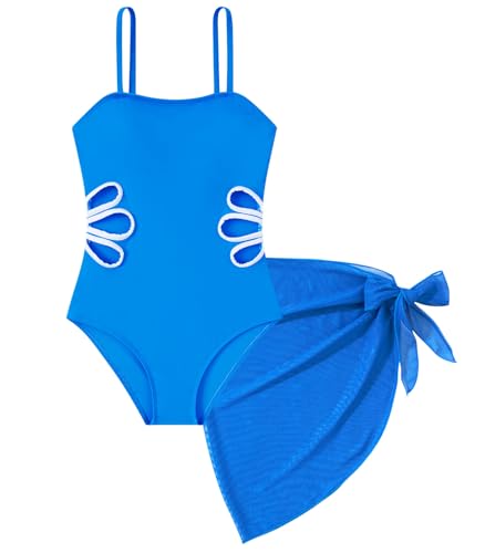 Image of Girls One Piece Swimsuit Bathing Suit with Cover Up Size 7-16