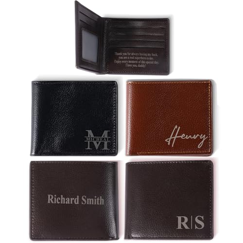 NICEDREAM Engraved Leather Bifold Wallets for Him - Personalized Mens Wallets with Initials and Name