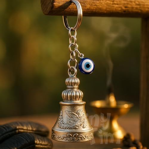 Image of Tiny Tim Guardian Bell with Evil Eye Charm - Protective Motorcycle & Car Accessory - Tibetan-Inspired Design - Wards Off Negative Energy - Ideal Gift for Bikers & Travelers