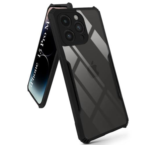Image of Jkobi Back Case Cover for iPhone 15 Pro Max (Shockproof with Polycarbonate Clear Panel | Black)