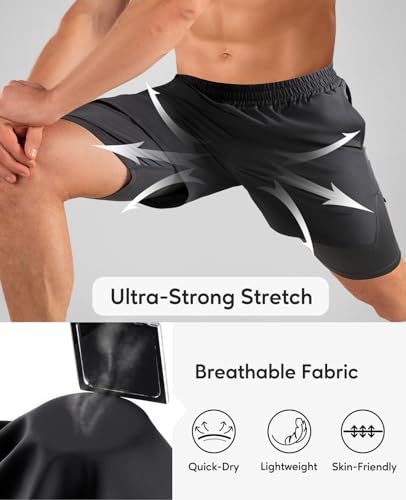 Niksa Shorts de corrida masculinos 2 em 1 de secagem rápida, shorts atléticos de 18 cm, shorts leves