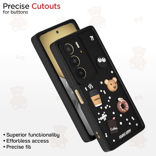 Image of Pikkme Back Cover for Realme C75 | 3D Bear Silicone Cute & Fun Coffee Cartoon | Full Body Protection Bumper Case (Black)
