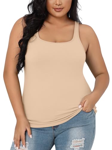 Image of V FOR CITY Plus Size Tank Top for Women with Non-Padded Shelf Bra Adjustable Wide Strap Camisole Cotton Udershirts 1X-5X