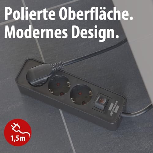 Brennenstuhl Ecolor Steckdosenleiste 3-Fach (Mehrfachsteckdose mit Schalter und 1,5m Kabel) schwarz