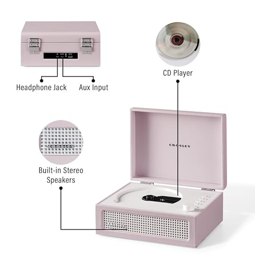 Image of Crosley CR3517A-AM Voyager Retro Portable CD Player with Stereo Bluetooth Speakers and FM Radio, Amythest