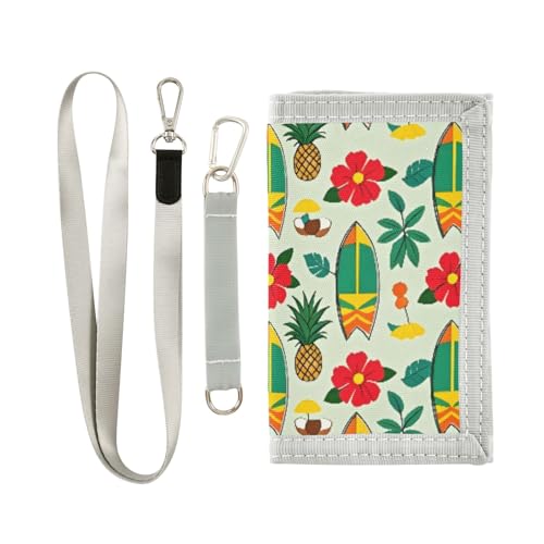 ALAZA Kids Wallets for Boys Girls Toddler Trifold Wallet Children Small Green Surfboard Hawaii with Zipper Coin Pocket