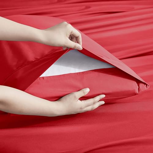 Image of Nestl Extra Deep Full Sheet Set - 6 Piece Breathable & Cooling Sheets - Hotel Luxury Bedding Set w /18-24 Inch Deep Pockets - Easy & Secure Fit - Super Soft, Wrinkle Free & Comfy - Red