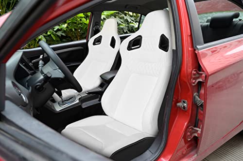 2 Pcs Adjustable Universal Racing Seats With Double Sliders, Pvc Leather Upholstered Reclinable Bucket Seats, 1 Pair Of Sport Seats For Vehicles (White With White Stitching, 23.2''X20.1''X36.3'') #TOP5