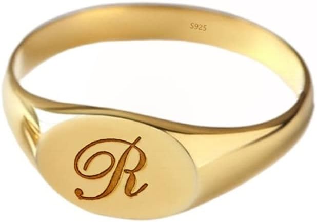 925 Sterling Silver Personalized Oval Design Letter Pinky Rings Custom Made Initial Signet Ring