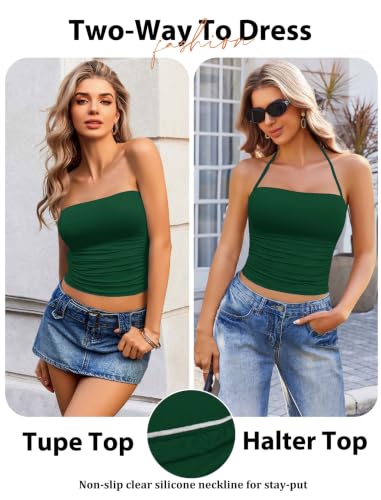 Image of Avidlove Halter Tops for Women Going Out Double Lined Sexy Crop Tank Top Ruched Slim Fit Cami Y2K Outfits Womens Summer Tops