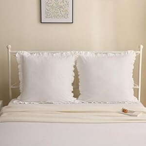Shabby ruffled euro pillow shams set of 2 washed cotton off white farmhouse vintage pillowcases 26×26 bed pillow covers  urban country home decor
