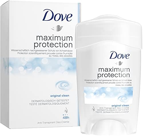 Dove Maximum Protection Original Clean with ¼ moisturising cream Anti-perspirant Cream Stick our most effective deodorant 45 ml pack of 3