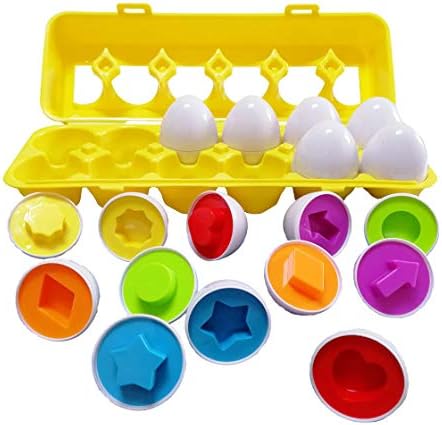 J-hong Matching Eggs 12 pcs Set Easter Eggs - Educational Color & Shape Recognition Sortere Skills Study Toys, Learning Toy Gift for Toddler 1 2 3 Year Old
