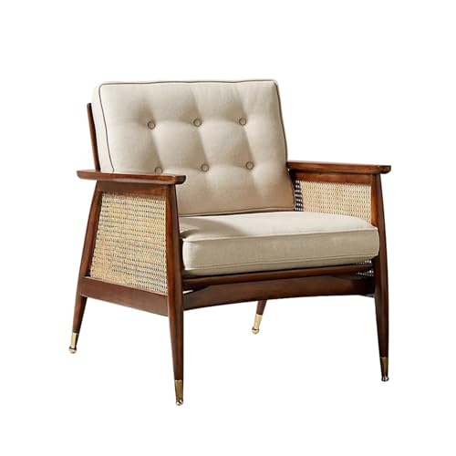 Mid Century Moderner Akzentstuhl – gepolsterter Retro-Sessel mit Rattan-Armlehnen für Wohnzimmer und Schlafzimmer, perfekte stilvolle Lese- und Entspannungsmöbel