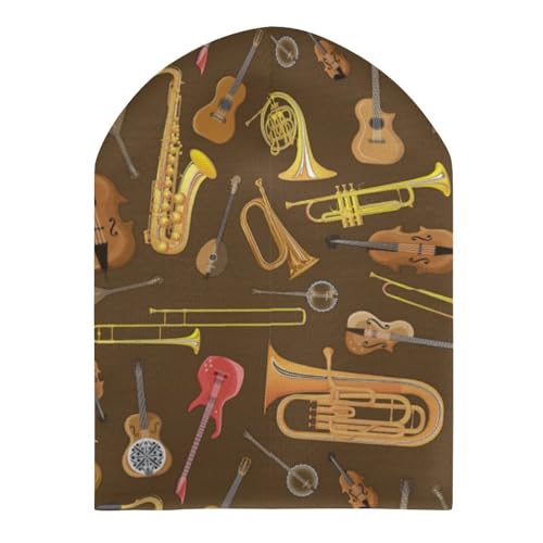 Trumpet Musical Instrument Pattern Kids Beanie Hat for for Girls Boys Children Cap Winter Knitted Chemo Cancer Headwear Accessories Gifts Decoration Black3