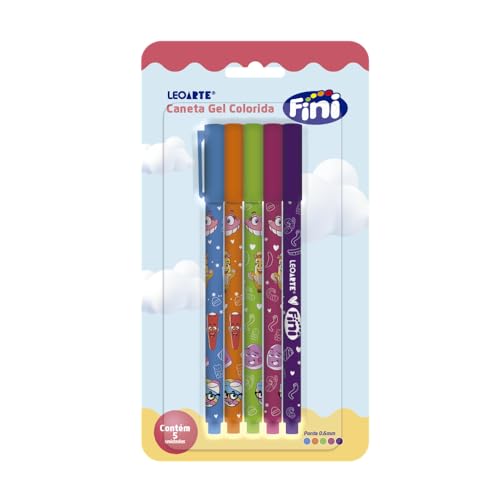 CANETA GEL CORPO ESTAMPADO 0.6 FINI - BLISTER C/ 5 UND LEOARTE