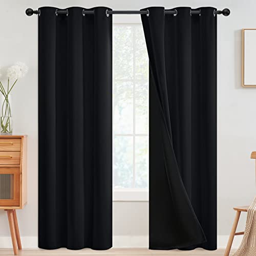 Image of SimpleHome Black 100% Blackout Curtains Room Darkening Living Room 84 Inch