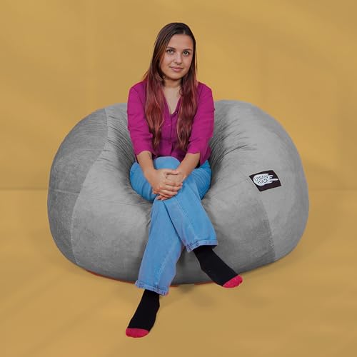 Image of Yogi Sack - Plush, Ultra Soft Memory Foam Blend Bean Bag Chair with Washable Cover - Never Goes Flat (Large, Silver, Bean Bag Bed)