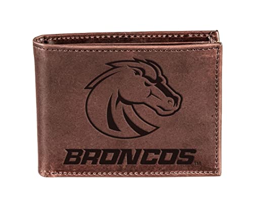 Evergreen Team Sports America NCAA Boise State University Brown Wallet | Bi-Fold | Officially Licensed Stamped Logo | Made of Leather | Money and Card Organizer | Gift Box Included
