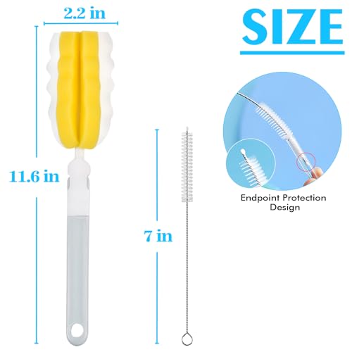 Image of INVODA Bottle Brush 4Pack Long Handle Cup Cleaner Brush Whit Straw Brushes 4Pack Sponge Bottle Scrubber Detachable Handle Cup Cleaning Brush for Baby Bottle Clean Mugs (4 PCS+Straw Brushes 4PCS)