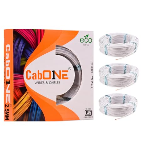 Image of CabONE Pack of 3 Electrical Wire 2.5mm | 90 Meter Single Core CCA Copper Cable | Heat Resistant No-Drip PVC Insulation | High Current Carrying Capacity House Wire