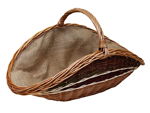 Panier à bûches de bois – Panier en saule pour bois de chauffage – Panier de cheminée – Grand panier de transport et de rangement robuste – Panier décoratif – (L) 70 x (B) 42 x (H) 26/40 cm