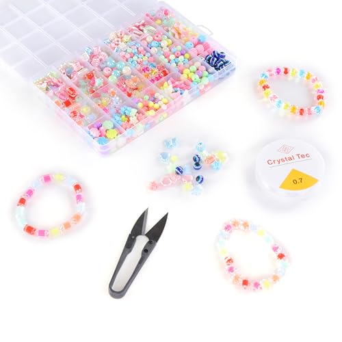Image of ambitieux DIY Bracelet Making Kit - 24 Colorful Beads, 10m Elastic Thread, Jute Bag, and Cutter - Gift for Girls Birthdays (Double Beads Multicolor 3)