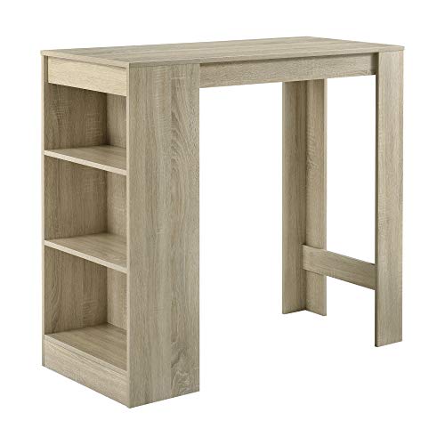 [en.casa] Mesa Alta Cocina Kouvola Mesa de Bar Bistro Elegante con 3 Compartimentos Laterales Comedor Oficina en Casa Aglomerado 110 x 50 x 103 cm - Efecto Roble