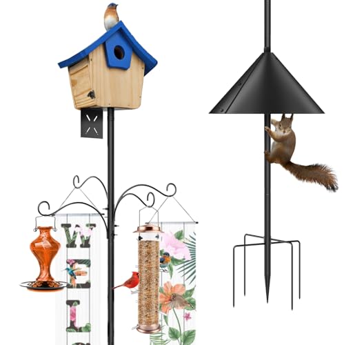 YFDB Bird Feeder Pole, 108-Inch Adjustable Squirrel Proof Bird Feeder Pole (Black) with 4 Sheep Hooks. for Outdoor Use (House Not Included)
